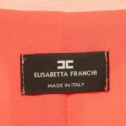 Pre Owned Elisabetta Franchi Orange/ Peach Abstract Print Crepe Belted Coat Dress S