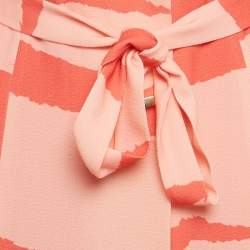 Pre Owned Elisabetta Franchi Orange/ Peach Abstract Print Crepe Belted Coat Dress S