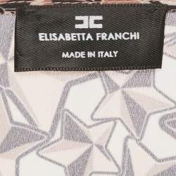 Pre Owned Elisabetta Franchi Brown Printed Crepe Pleat Detail Midi Dress M