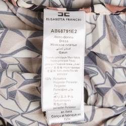 Pre Owned Elisabetta Franchi Brown Printed Crepe Pleat Detail Midi Dress M