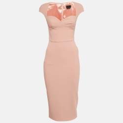 Pre Owned Elisabetta Franchi Light Orange/Peach Crepe Cap Sleeve Midi Dress S