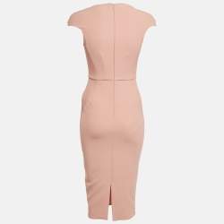 Pre Owned Elisabetta Franchi Light Orange/Peach Crepe Cap Sleeve Midi Dress S