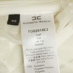 Pre Owned Elisabetta Franchi White Swiss Dot Tulle Ruffled Strapless Top S