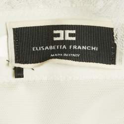 Pre Owned Elisabetta Franchi White Swiss Dot Tulle Ruffled Strapless Top S