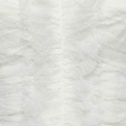 Pre Owned Elisabetta Franchi White Swiss Dot Tulle Ruffled Strapless Top S