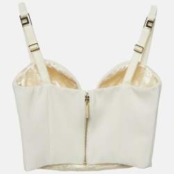 Pre Owned Elisabetta Franchi Cream Crepe Sweet Heart Neck Bustier Crop Top S 