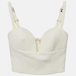 Pre Owned Elisabetta Franchi Cream Crepe Sweet Heart Neck Bustier Crop Top S 