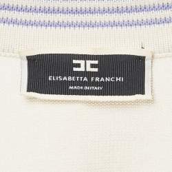 Pre Owned Elisabetta Franchi Purple Stripe Cotton V-Neck Sweater M