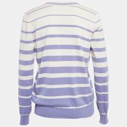 Pre Owned Elisabetta Franchi Purple Stripe Cotton V-Neck Sweater M