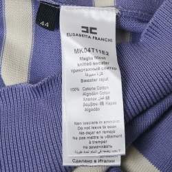 Pre Owned Elisabetta Franchi Purple Stripe Cotton V-Neck Sweater M