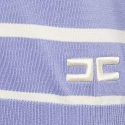 Pre Owned Elisabetta Franchi Purple Stripe Cotton V-Neck Sweater M