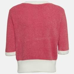 Pre Owned Elisabetta Franchi Pink Terry Short Sleeve Cardigan L