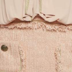 Pre Owned Elisabetta Franchi Light Orange/ Peach Crepe and Tweed Detachable Blouse Mini Dress M