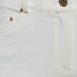 Pre Owned Elisabetta Franchi White Nylon Slim Fit Trousers M