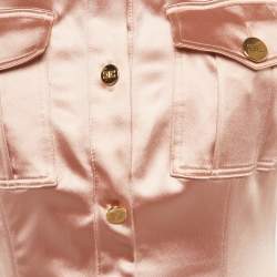 Pre Owned Elisabetta Franchi Pink Satin Button Front Mini Shirt Dress M