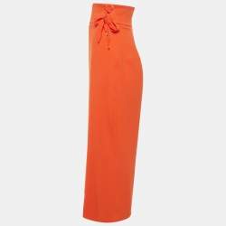 Pre Owned Elisabetta Franchi Orange Crepe Wide Leg Trousers S
