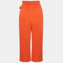 Pre Owned Elisabetta Franchi Orange Crepe Wide Leg Trousers S