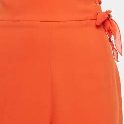 Pre Owned Elisabetta Franchi Orange Crepe Wide Leg Trousers S