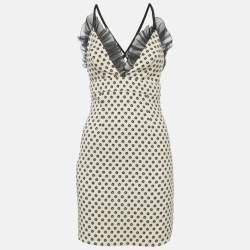 Pre Owned Elisabetta Franchi Cream Floral Print Crepe Ruffled Sleeveless Mini Dress S
