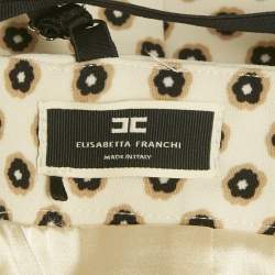 Pre Owned Elisabetta Franchi Cream Floral Print Crepe Ruffled Sleeveless Mini Dress S