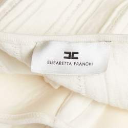 Pre Owned Elisabetta Franchi Off-White Patterned Knit Bustier Flared Mini Dress S