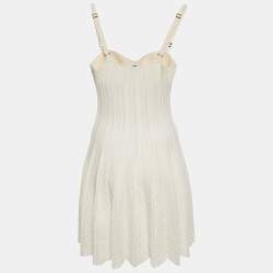 Pre Owned Elisabetta Franchi Off-White Patterned Knit Bustier Flared Mini Dress S