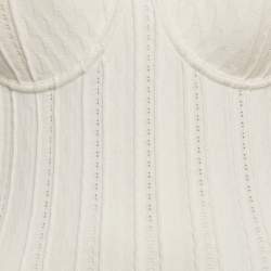 Pre Owned Elisabetta Franchi Off-White Patterned Knit Bustier Flared Mini Dress S