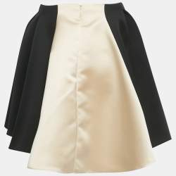 Pre Owned Elisabetta Franchi Black/Cream Satin Pleated Skirt M