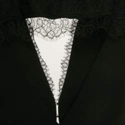 Pre Owned Elisabetta Franchi Black Crepe Lace Detail Cut-Out Top L