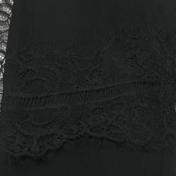 Pre Owned Elisabetta Franchi Black Crepe Lace Detail Cut-Out Top L