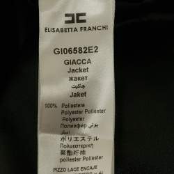 Pre Owned Elisabetta Franchi Black Crepe Lace Detail Cut-Out Top L