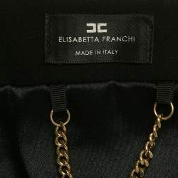 Pre Owned Elisabetta Franchi Black Crepe Lace Detail Cut-Out Top L
