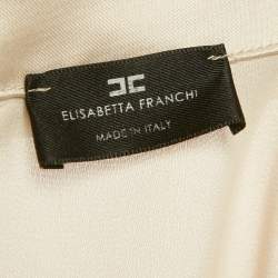 Pre Owned Elisabetta Franchi Beige Crepe Structured Shoulder Bodysuit M
