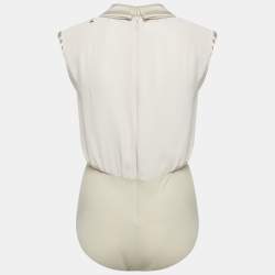 Pre Owned Elisabetta Franchi Beige Crepe Structured Shoulder Bodysuit M