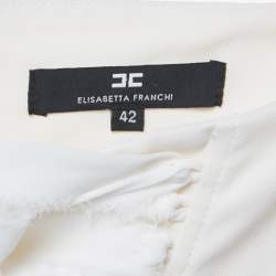 Pre Owned Elisabetta Franchi Cream Crepe Pleated Mini Skirt M