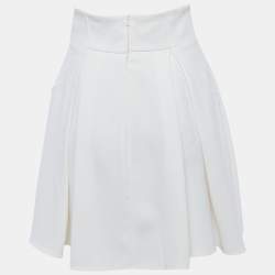 Pre Owned Elisabetta Franchi Cream Crepe Pleated Mini Skirt M