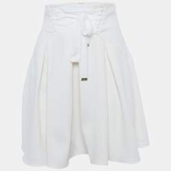 Pre Owned Elisabetta Franchi Cream Crepe Pleated Mini Skirt M