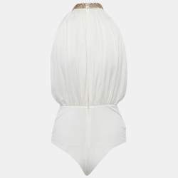 Pre Owned Elisabetta Franchi White Chain Detail Bodysuit M