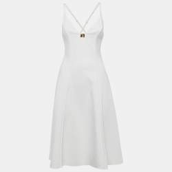 Pre Owned Elisabetta Franchi White Crepe Flared Short Dress S