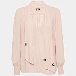 Pre Owned Elisabetta Franchi Light Pink Georgette Scarf Detail Blouse M