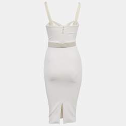 Pre Owned Elisabetta Franchi White Crepe Belted Midi Dress S