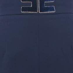 Pre Owned Elisabetta Franchi Navy Blue Crepe High Rise Flared Trousers M