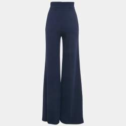 Pre Owned Elisabetta Franchi Navy Blue Crepe High Rise Flared Trousers M
