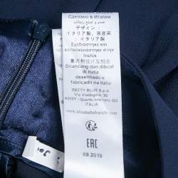 Pre Owned Elisabetta Franchi Navy Blue Crepe High Rise Flared Trousers M