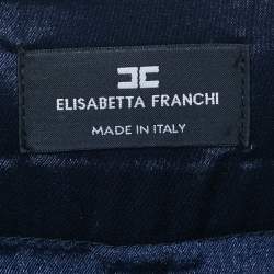 Pre Owned Elisabetta Franchi Navy Blue Crepe High Rise Flared Trousers M