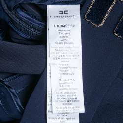 Pre Owned Elisabetta Franchi Navy Blue Crepe High Rise Flared Trousers M