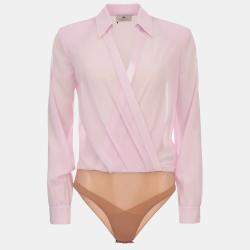 Pre Owned Elisabetta Franchi Pink Crepe Sheer Bodysuit M