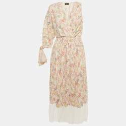 Pre Owned Elisabetta Franchi Multicolor Heart Print Crepe One Shoulder Midi Dress M
