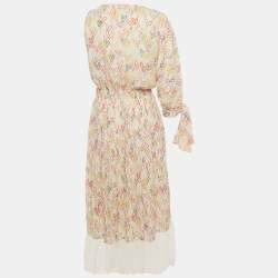 Pre Owned إليزابيتا فرانشي فستان ميدي بكتف واحد من قماش الكريب بطبعة قلوب متعددة الألوان، متوسط الحجم