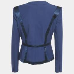 مملوكة مسبقًا Elisabetta Franchi Blue Crepe Logo Detail Blazer L